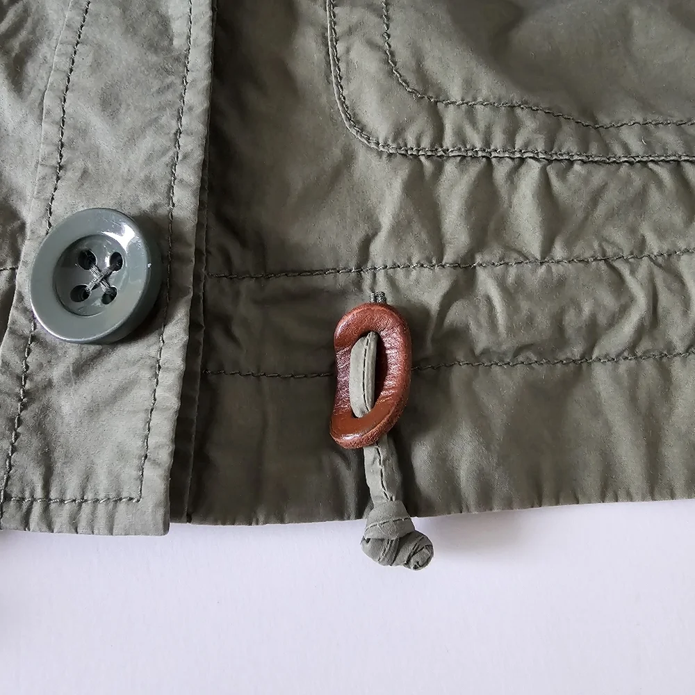 J. Crew women's jacket raincoat army green olive size 2 drawstring waist pockets